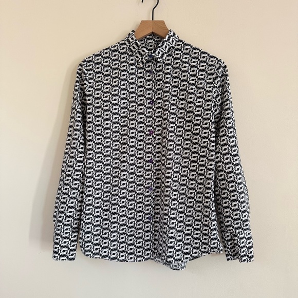 Paul Smith PS Women's Fox Print Button-Up Shirt Black White Long Sleeve Size 42 - Picture 1 of 6